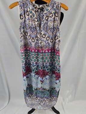 Cupio Cream Floral Paisley Print Women's Hi Low Dress with Purple & Blue Accents